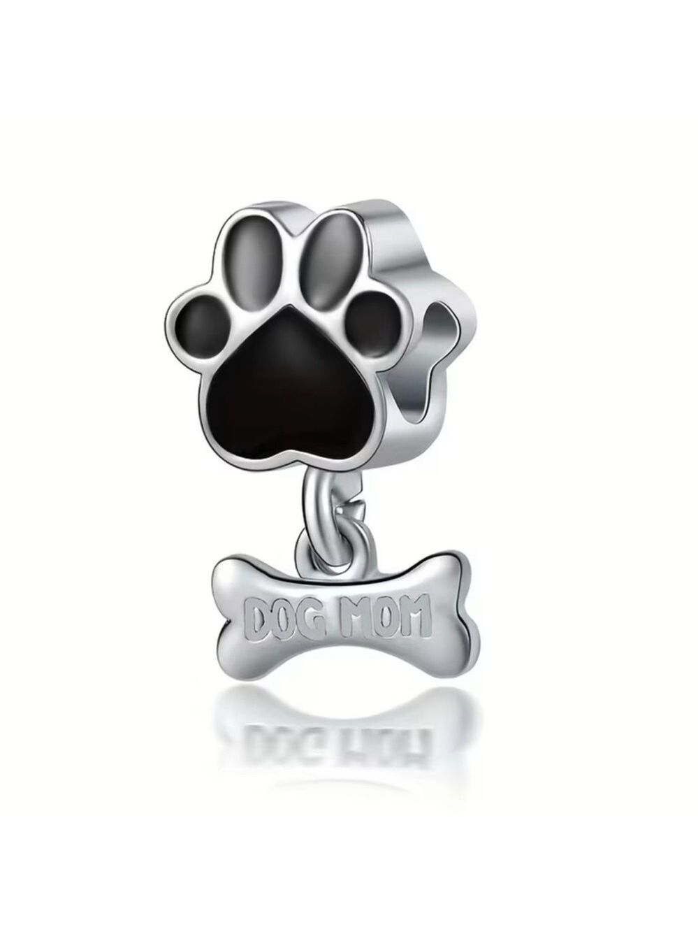 Silver and Black Dog Mom Paw Charm
